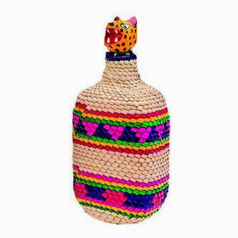 Crochet Palm Straw Wrapped Bottle