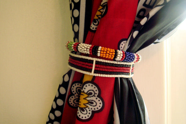 Maasai Beaded Bangle and Bracelet on Curtain
