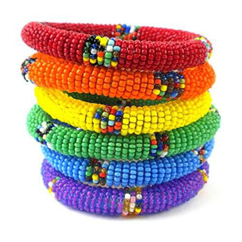 Maasai Beaded Bangle | Rainbow Set of 6