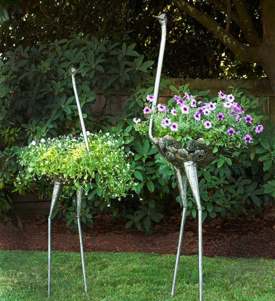 Recycled Metal Ostrich Planter