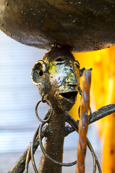 Recycled Metal Warrior Bowl Sculpture with Earrings