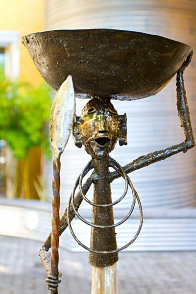 Recycled Metal Warrior Bowl Sculpture without Earrings